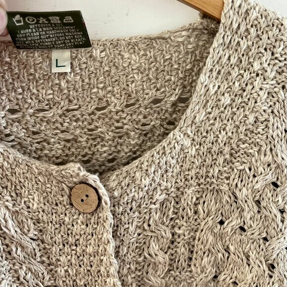 Carraigdonn Woman's Beige Knit Made In Ireland Linen/Cotton Sweater Sz Lr - Picture 5 of 9